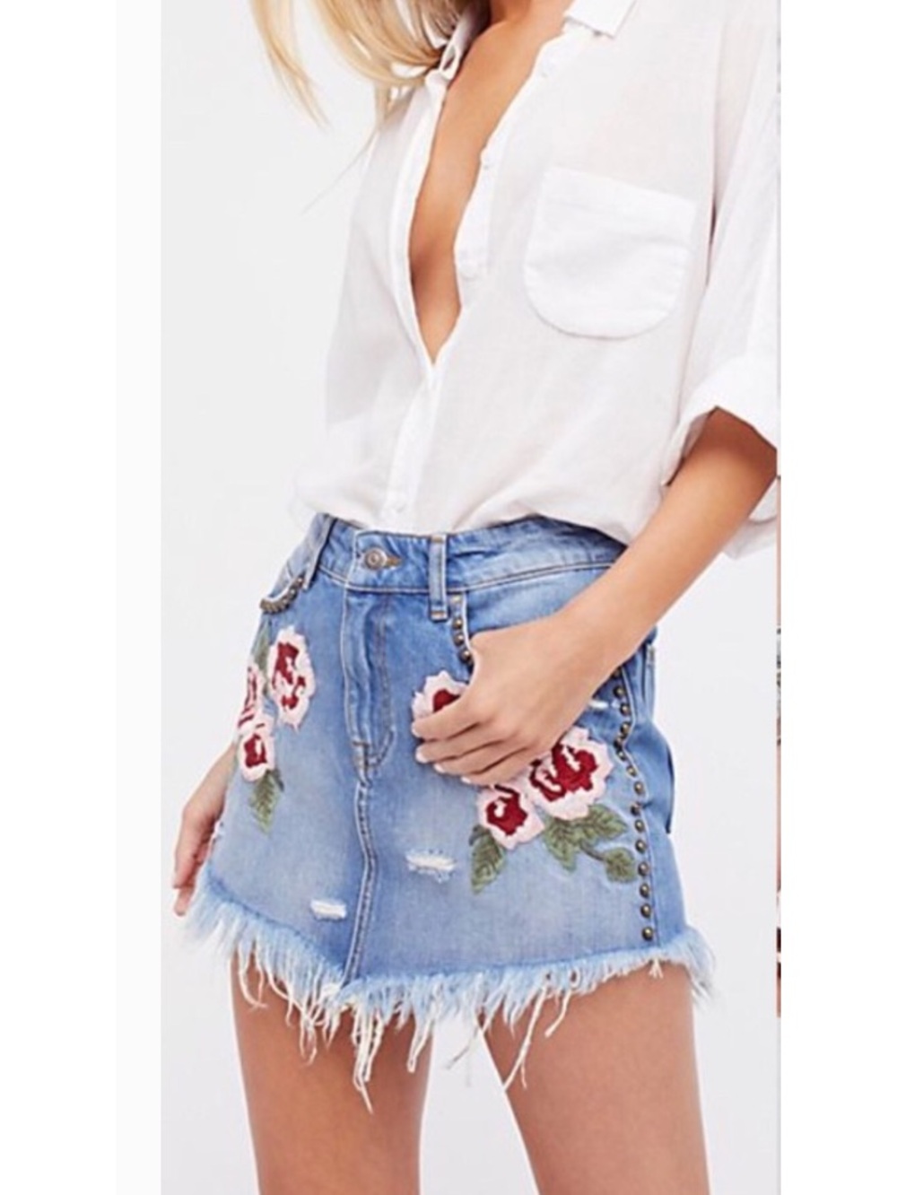 FREE PEOPLE Wild Rose Denim Skirt size 24